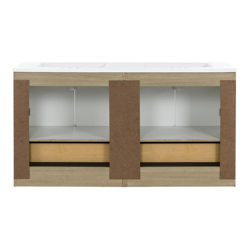 Spring Mill Cabinets Emlyn 60 Inch Double-Sink Bathroom Vanity with White Top, 2 Cabinets, 2 Drawers, 60.5" W x 18.75" D x 32.89", Sandy Oak