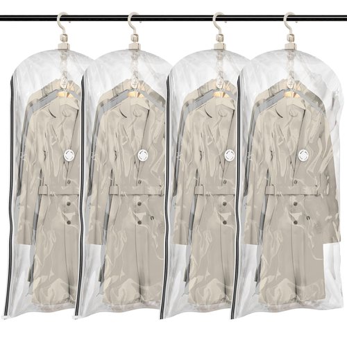 TAILI Hanging Vacuum Sealer Storage Space Saver Bags for Clothes, Suits, Coats or Jackets, 4 Pack Jumbo 53x27.6 Inches, Clear