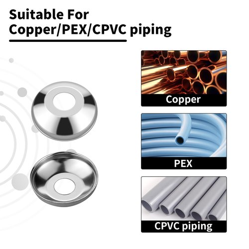 12 Pack Escutcheon Plate 1/2 Inch, Chrome Plated Stainless Steel Flange Cover for 1/2" Copper, PEX, CPVC Pipe Wall, Pipe Cover