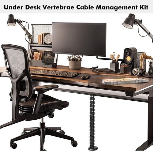 Yaomiao 2 Pack Under Desk Vertebrae Cable Management Kit Standing Desk 48 Inch Adjustable Quad Entry Flexible Cord Organizer with Ties, Stick-on Clips Cable Management Set for Home User Office Worker