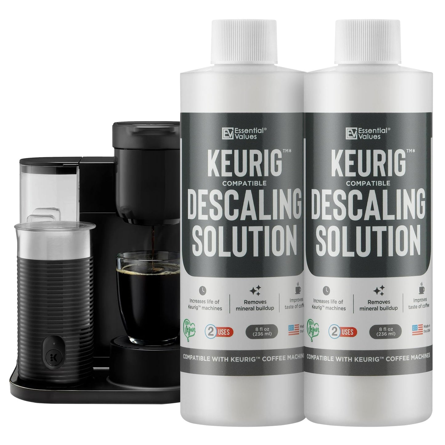 Essential Values Compatible with Keurig Descaling Solution - Specially Formulated for Keurig Descaler - Espresso Machine, Coffee Pot Cleaner - 12 Month Supply 2-Pack