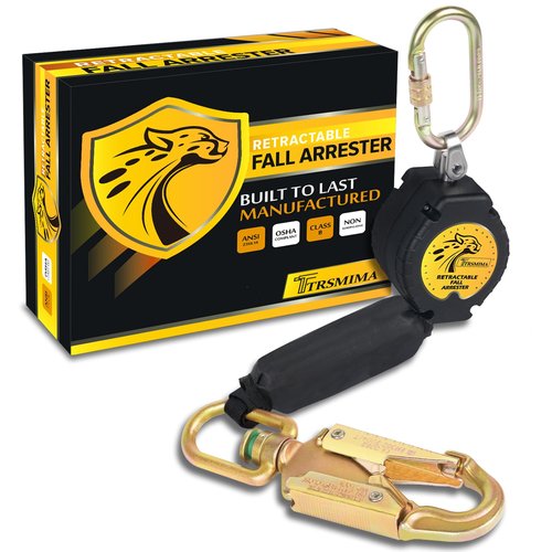 TRSMIMA Fall Protection Retractable Lanyard - 6FT Construction Self-Retracting Lanyard Fall Arrest Safety Roofing Heavy Duty Leading Positioning ANSI OSHA Class B