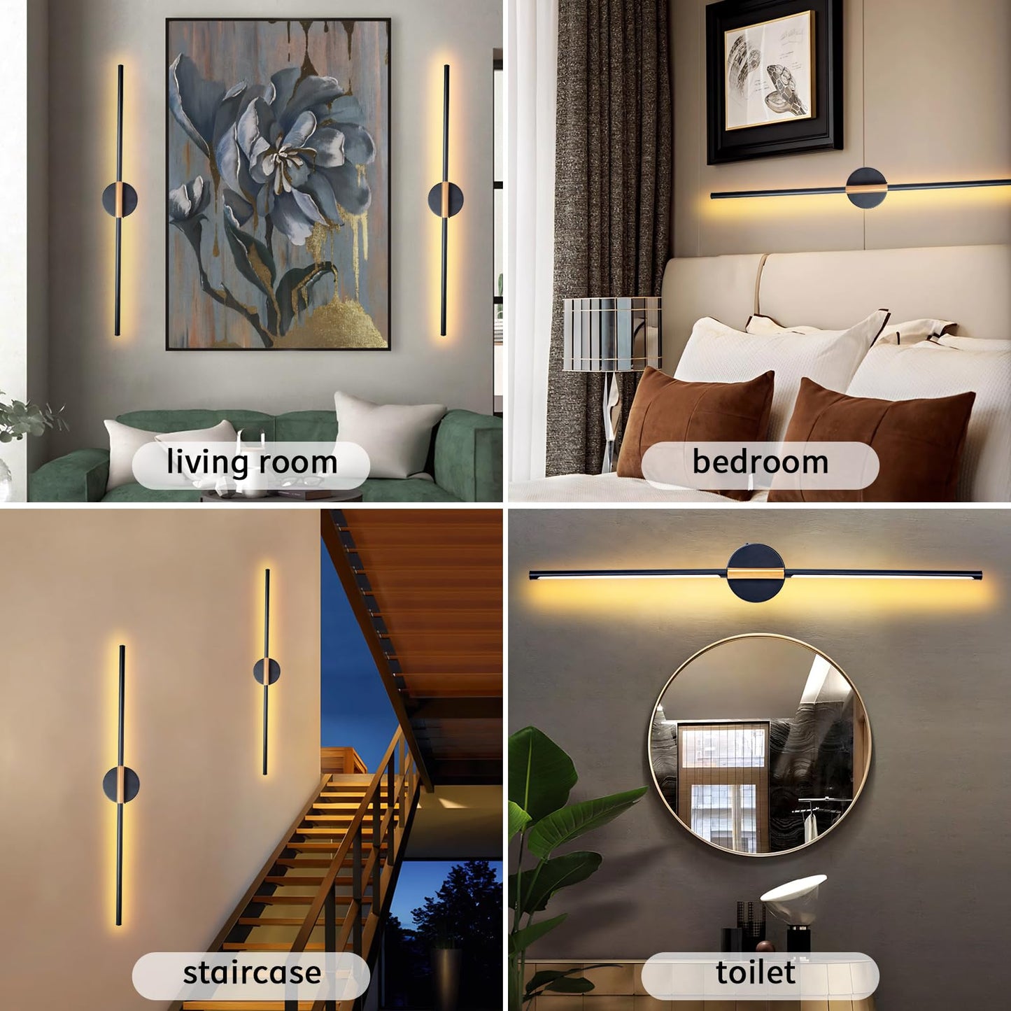 Wireless Wall Sconces Set of 2, Battery Operated Wall Sconce with Remote Dimmable 28.7 Inch 5000mAh Rechargeable 360°Rotate Bedroom Lights For Wall Lamps Decor for Living Room, Hallway-Warm White