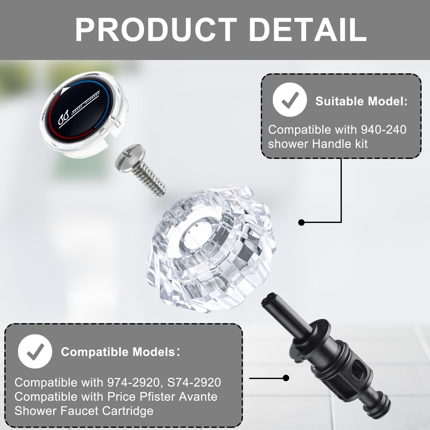 Dreyoo 2 Pack Compatible with 9742920 S742920 Pull and Turn Tub Shower Cartridge, Compatible with Pfister Avante Kitchen, Lavatory, Tub Faucet, Shower Valve Cartridge Replacement Part (Plastic Stem)