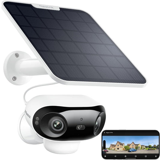 REOLINK Argus 4 Pro 4K Solar Camera Outdoor Wireless, 180° Dual-Lens 8MP Camera for Home Security, ColorX Night Vision, Smart People/Vehicle/Animal Detection, No Subscription, Local Storage