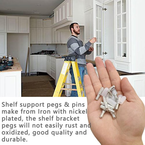 5mm 1/4 Inch Stainless Steel Shelf Support Pegs for Kitchen Cabinets, Adjustable Metal Pins and Clips for Bookshelves, Bookcases, Cupboards, and Glass or Wood Shelves Replacement Holders