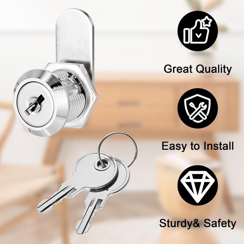 1 Pack Cabinet Locks, 5/8" Keyed Alike Cam Lock Safe Desk Drawers Mailbox Truck Tool Box Replacement Locks with Keys for File Cabinet, Trailer, Desk Storage, Door (Zinc Alloy)