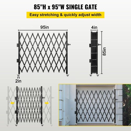 Single Folding Security Gate, 7.1'H x 7.9' W (85 x 95 inch) Folding Door Gate, Steel Accordion Security Gate, Flexible Expanding Security Gate, 360° Rolling Barricade Gate, Scissor Gate