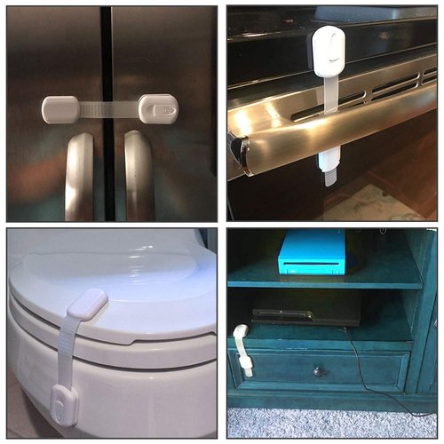 12 Pack Vkania Baby Proofing Cabinet Strap Locks - Child Safety Drawer Cupboard Oven Refrigerator Adhesive Locks - Adjustable Toilets Seat Fridge Latches - Kids Proof Kit - No Drilling