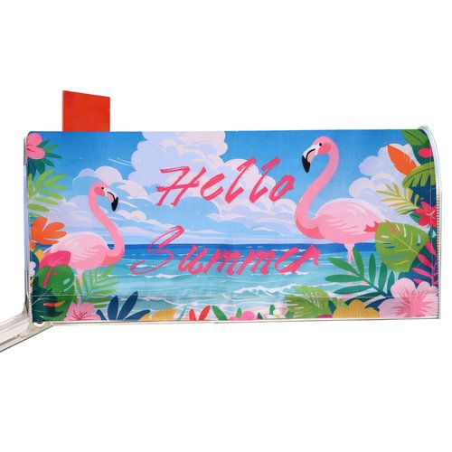 Tropical Flamingo Magnetic Mailbox Cover, 21x18 Inch Standard Size Summer Beach Magnet Mailbox Wraps Post Letter Box Cover for Outdoor Garden Yard Farmhouse Home Decor