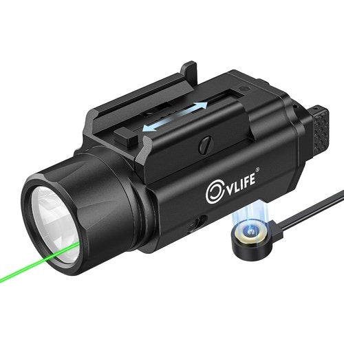CVLIFE 1500 Lumens Laser Light Combo for Pistol, Strobe & Memory Function for Green Laser Light Combo and Picatinny Flashlight with Adjustable Rail Magnetic Rechargeable Compact Tactical Flashlight