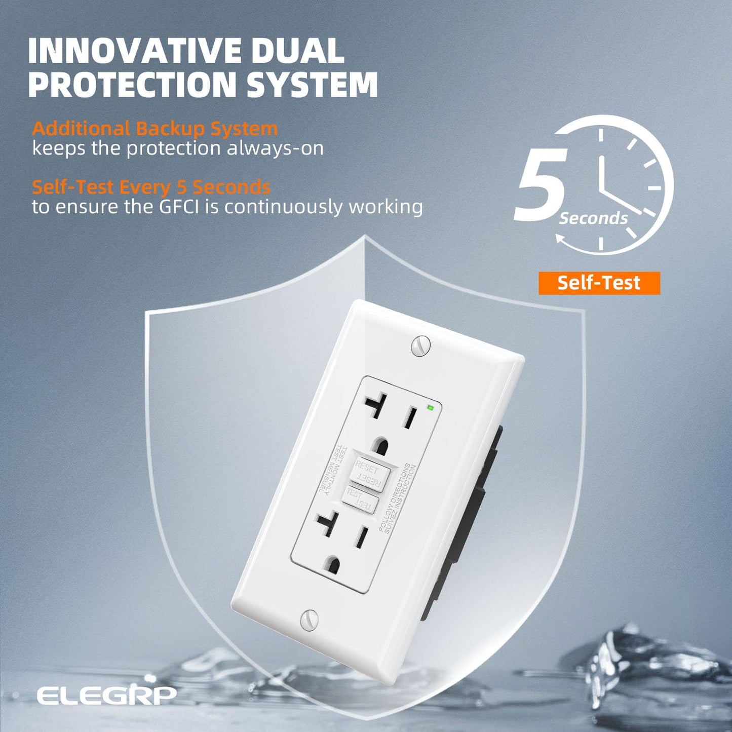 ELEGRP GFCI Outlet 20 Amp, Self-Test GFI Electrical Outlet with Narrow Design, GFCI Receptacle with LED Indicator, UL Listed, White, Wall Plate Included, 5 Pack