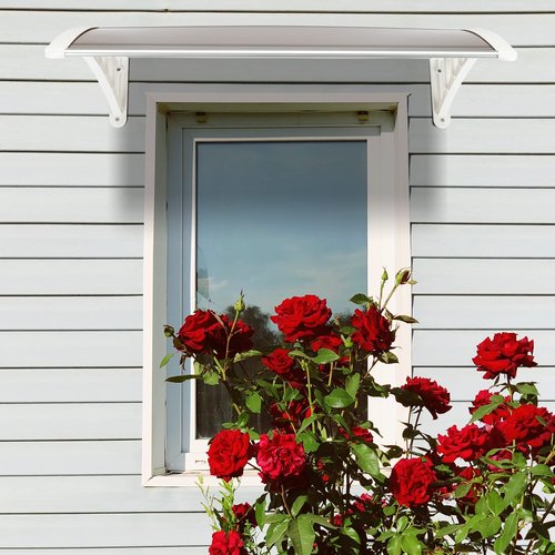 WISLAS Window Awning Door Canopy Exterior- 32" x 40" Aluminum Door Awning, Polycarbonate Cover Patio Canopy for House, Outside, Rain Snow & UV Resistant (Brown Board & White Bracket)