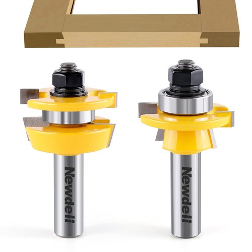 Shaker Rail and Stile Router Bits, Newdeli 1/2 Inch Shank Tongue and Groove Router Bit, Professional Carbide Milling Cutters for Woodworking for Cabinet Door