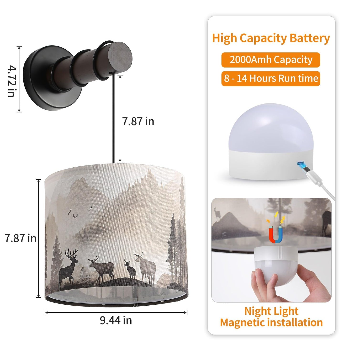 PEESIN Battery Wall Sconces Set of Two, Wall Sconces Battery Operated with Remote, Dimmable Cordless Wall Lamps, Rechargeable Wireless Sconce, Rustic Battery Wall Sconce for Living Room