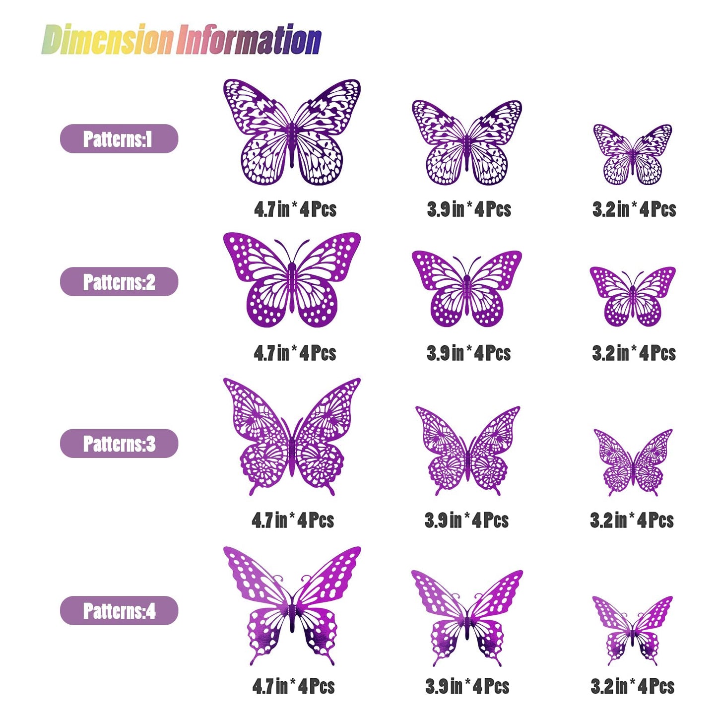 SAOROPEB 3D Butterfly Wall Decor - 48 Pcs, 4 Styles, 3 Sizes - Purple Butterfly Decorations for Birthday Parties, Removable Stickers