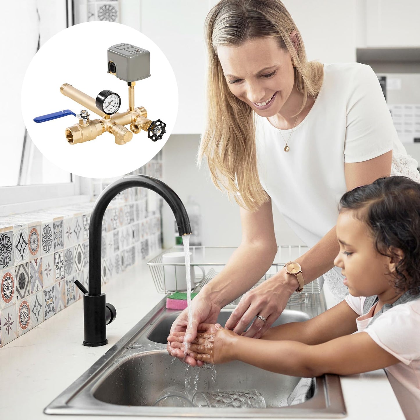 VEVOR 1" x 11" Well Pressure Tank Tee Kit, with 30/50PSI Switch, 8-Pieces Pure Brass Pressure Tank Installation Kit for Water Well, 1 in Gate Valve Included, Fit Most tanks with Diameter up to 16 in