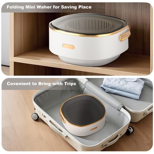 Fuhomtre 13L Portable Washer, With 3 Cleaning Modes, Mini Washing Machine- for Small Clothes, Underwear, Baby Clothe, Socks, Foldable Washing Machine, for Apartment&Home&Camping&Travel, Grey-White