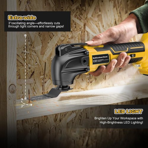 Cordless Oscillating Tool for Dewalt 20V Battery,6 Variable Speed Brushless-Motor Tool,22Pcs Oscillating Multi Tool Kit for Cutting Wood Drywall Nails Remove Grout & Sanding(Tools Only)