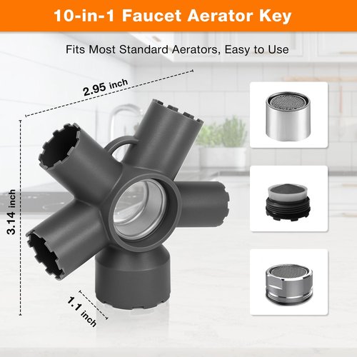 10-in-1 Faucet Aerator Removal Tool, Sink Aerator Removal & Replacement Tool for Kitchen & Bathroom, Fits M16.5, M18.5, M21.5, M22, M24, M28, and TT, TF, STD, TJ Sizes, Ideal Faucet Repairs Tool