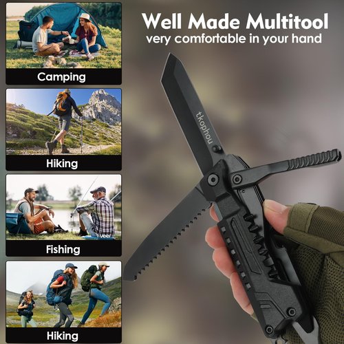 tkophou Multitool Knife, 17 in 1 Multi Tool Pocket Knife for Camping, Survival, Outdoor, Hunting, Men Birthday Gifts for Husband Father Son