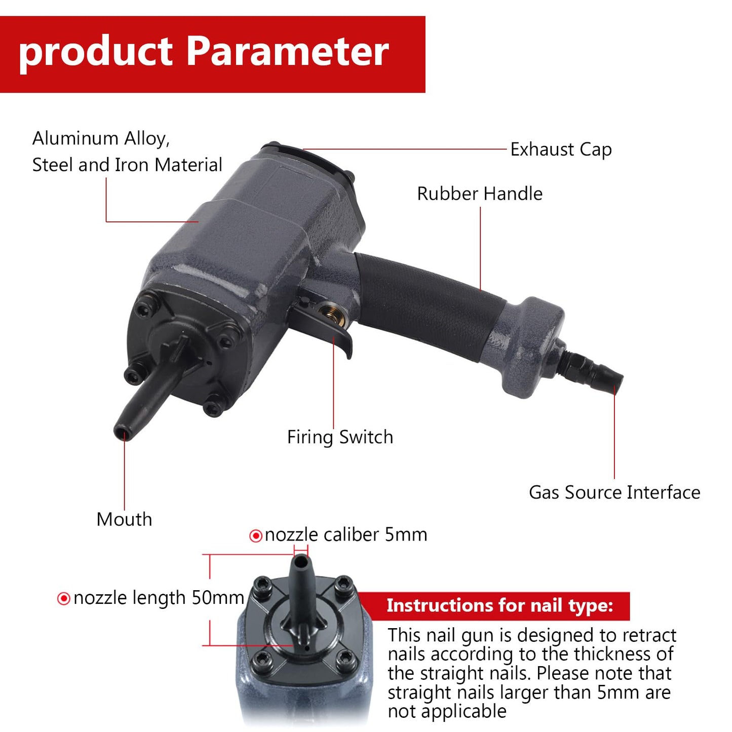 Pneumatic Nail Remover Siding Removal Tool Powerful Heavy Duty Air Powered Denailer Tool for Wood Recycling Disassembly Demolition NP-50 0.4-0.7MPa