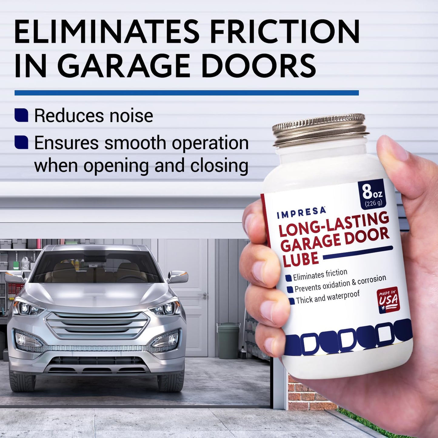 Impresa Silicone Dielectric Grease Paste - 8 Oz Jar - Smooth & Silent Sliding Door Silicone Lubricant - Waterproof Garage Door Grease - Precision Brush & Lubricant for Garage Spring