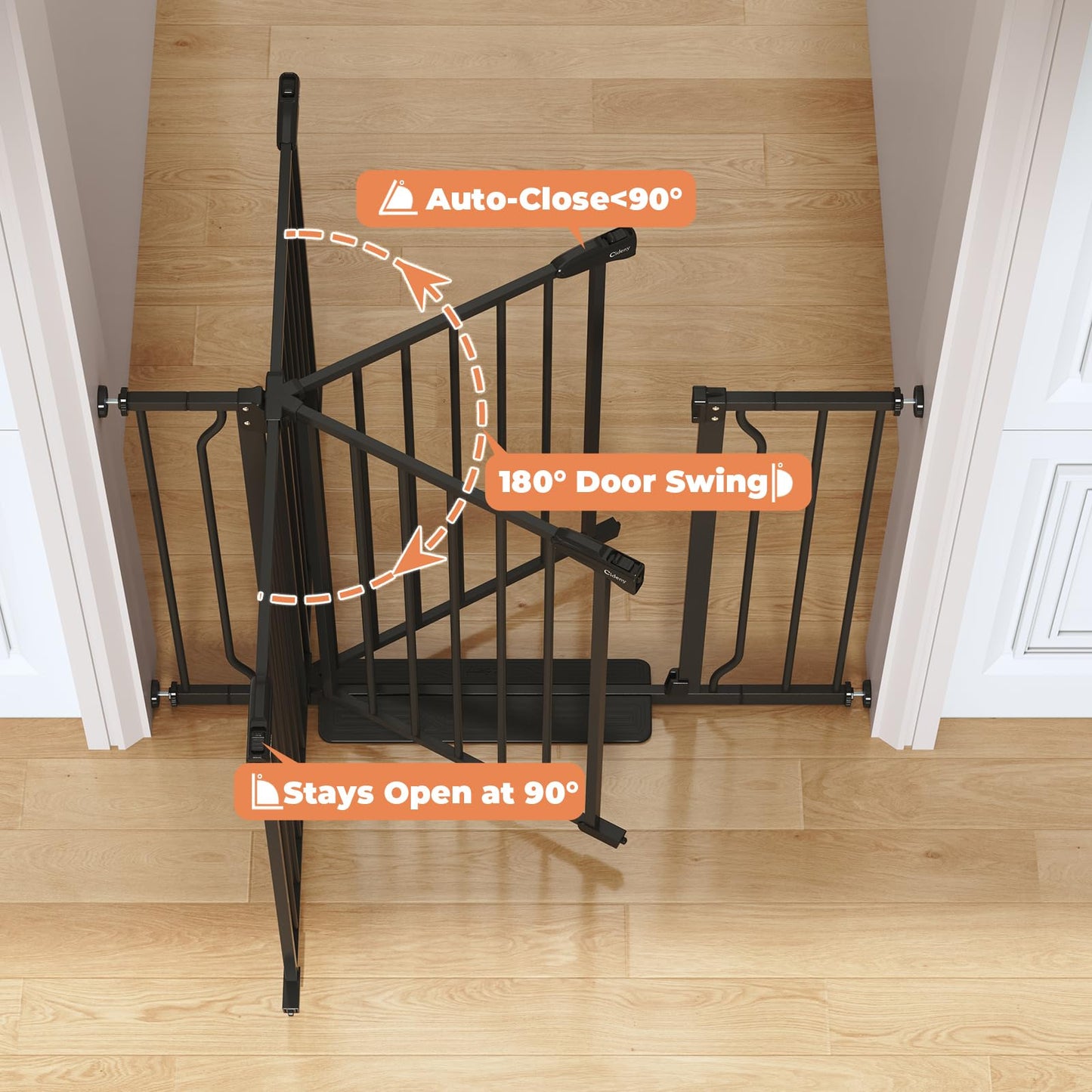 Cideny 34" Extra Tall Baby Gate for Stairs, Auto Close Stroller Friendly Dog Gate Indoor for Doorways, Pressure Mounted 29"-51" Wide Baby Gate, Easy Walk Through Gate for Children & Pets, Black