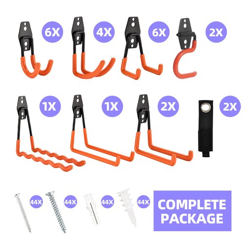Rlipily 24 Pack Garage Hooks Steel Heavy Duty Garage Storage Hooks Utility Steel Wall Mount Garage Hanger&Organizer for Bikes,Garden Tools, Ladders, Bulk Items，Ropes and More Equipment