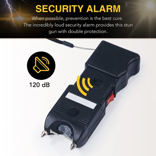 DARTMOOR Stun Gun Self Defense with 100lm Tactical Flashlight 120db Alarm Custom Holster & Ultra Powerful Rechargeable Phone Size for Men Women & Lanyard, Black