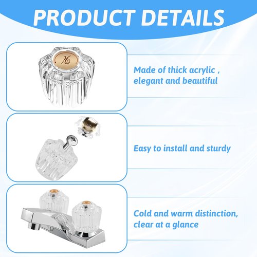 2PCS Faucet Handles Bathroom Sink Faucet Knobs Replacement Bathtub Hot and Cold Faucet Handle Faucet Rebuild Trim Kit in Clear Acrylic Compatible with Delta/LDR/Delex/Peerless MP54260 Faucets