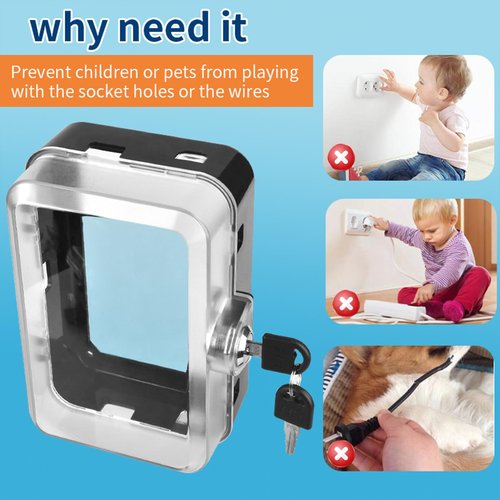 PKLIYH 1 Pack Universal Baby Safety Electrical Outlet Cover Box Childproof Plug Cover - More Space for Large Plugs Easy to Install & Use Fit Socket Protector (1Pack, Black)