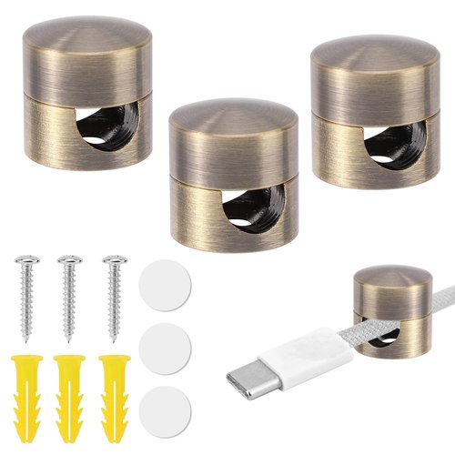 3pcs Cable Anchors for Desk, Phone Charger Cord Holders Metal Adhesive Cable Management Clips Aluminum Wire Organizer for Office Home Desktop Wall Nightstand (Bronze)