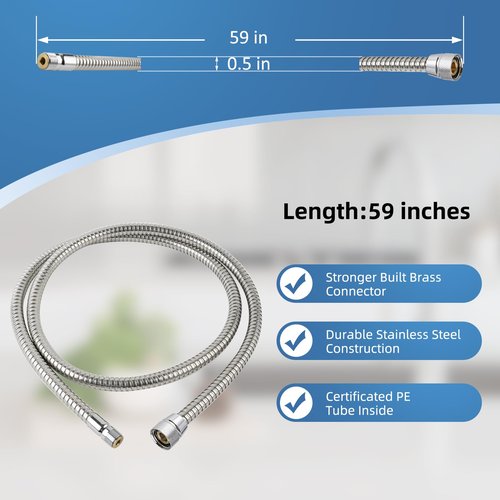 46174000 Grohe Kitchen Faucet Hose Replacement, 59 Inches StarLight Chrome Finish, Ladylux Metalflex Hose For Grohe K4 K7, Bridge and Ladylux Cafe, Alira Sink Faucet