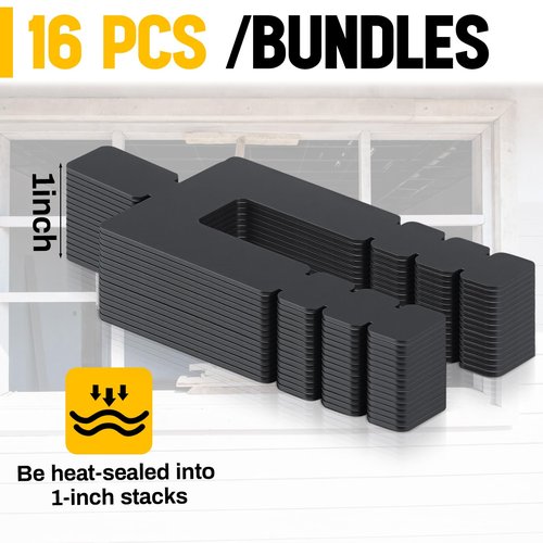 Otoolling 1000 Pcs 1/16" x 3-1/2" Stack Shims Bulk Stackable Black Shims for Windows & Doors