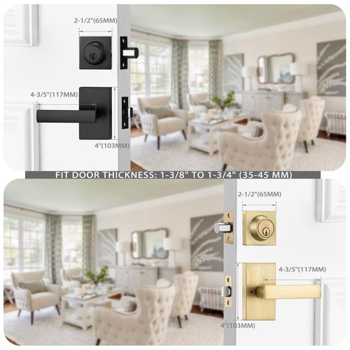 NCSEN Satin Brass Exterior Door Lock Set, Front Door Handle with Deadbolt, Heavy Duty Entry Door Handleset