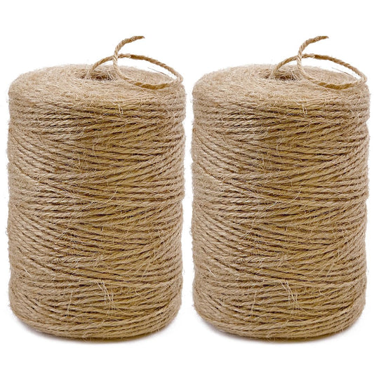 PerkDecor 2Pack 2mm Natural Jute Twine String 1600 Feet Long Twine String for Crafting Gardening Gift Wrapping Macrame DIY Home Decor (Brown-800Feet/Roll)