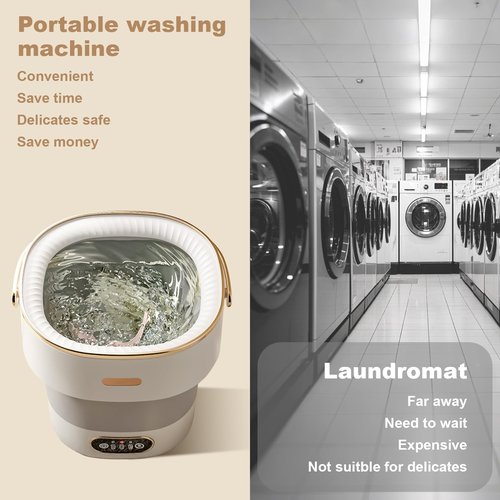 Fuhomtre 13L Portable Washer, With 3 Cleaning Modes, Mini Washing Machine- for Small Clothes, Underwear, Baby Clothe, Socks, Foldable Washing Machine, for Apartment&Home&Camping&Travel, Grey-White