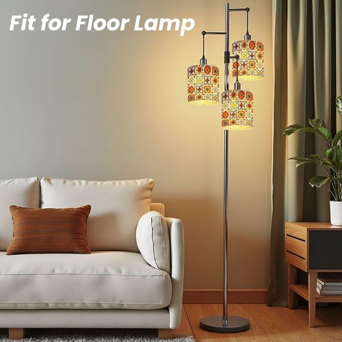 3 Pack Glass Lamp Shade Small Lampshades Mexican talavera ceramic tile Ethnic folk ornament Italian pottery Lamp Cover Replacement Glass Shades for Light Fixtures Table Lamps Floor Lamps