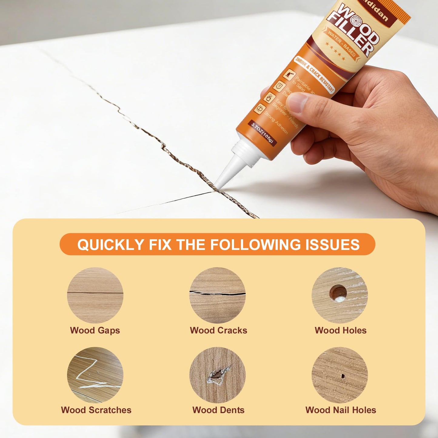 Wood Filler, 2 Pack Water-Based Wood Putty, Paintable & Stainable Wood Repair Kit, Shrink & Crack Resistant, Wood Furniture Repair Putty, Quick Repair for Cracks, Holes and Damage (7.4 oz)