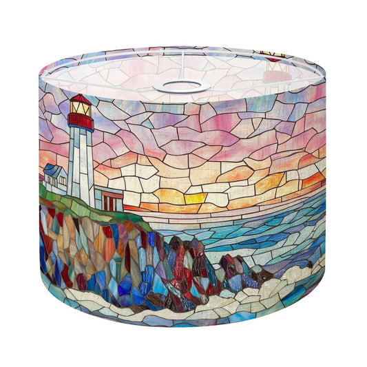 Modern Lampshades Lamp Shades 11"x11"x9" Intricate Stained Glass Lighthouse Art Pastel Sky Waves Light Shade for Table Lamps Floor Lamps Drum Lamp Shades Lampshade Replacement
