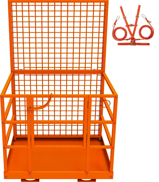 Forklift Platform Safety Cage,Work Platform for Loader,43"x45" Man Basket for Forklift,1800lbs Capacity with Safety Harness & Lock,2-Man Collapsible Lift Basket for Lifting Loader