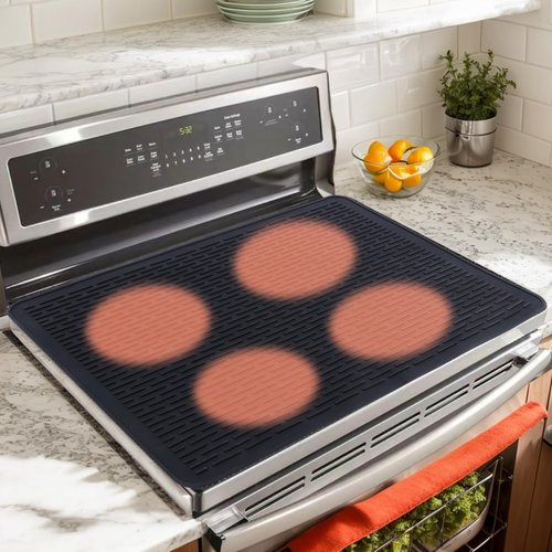 Thermochromic Silicone Stove Top Cover for Electric Stove - 30" x 21" Heat Resistant Silicone Stove Mat for for Glass Top Stove, Dish Drying Mats for Kitchen (Black Temperature Changing Pink)