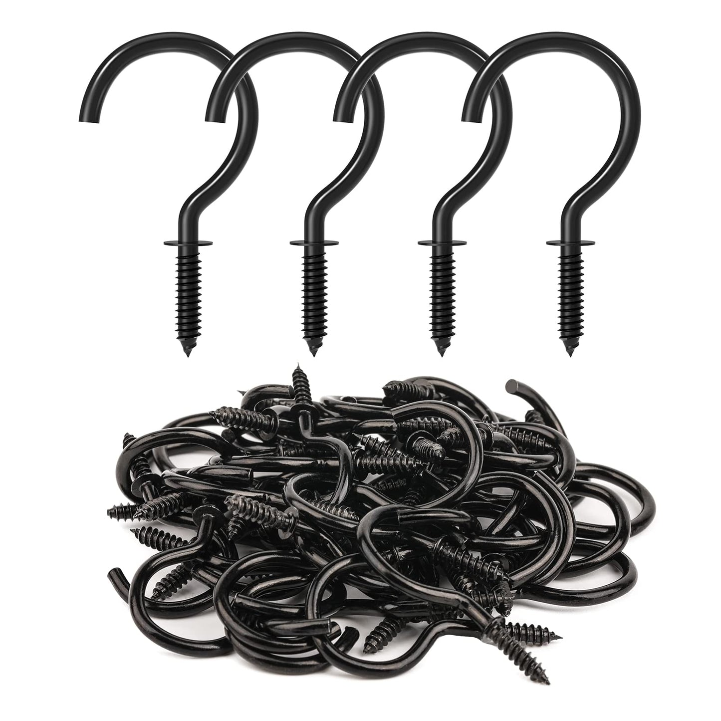 RELBRO Screw Hooks, 1-1/4 Inch Metal Screw in Cup Hooks, Black, 50 Pcs