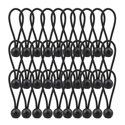 AOPRIE 30 Pack Bungee Balls, Black Ball Bungee Heavy Duty Heavyweight 4 inches Tarp Bungee Cords, Weather Resistant Tie Down Strap 4mm Thickness - for Camping, Tents, Cargo, Holding Wire and Hoses