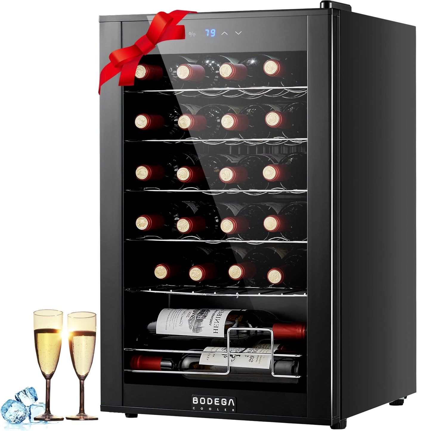 BODEGACOOLER 24 Bottle Mini Fridge for Bedroom, Compressor Wine Cooler Refrigerator for Home and Kitchen, Wine Cooler with Digital Temperature Control & Double-layer Glass Door for Wine, Champagne.