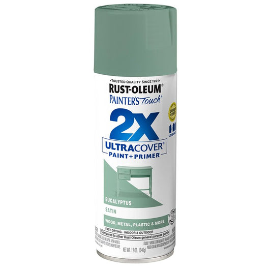 Rust-Oleum 383201 Painter's Touch 2X Ultra Cover Spray Paint, 12 oz, Satin Eucalyptus