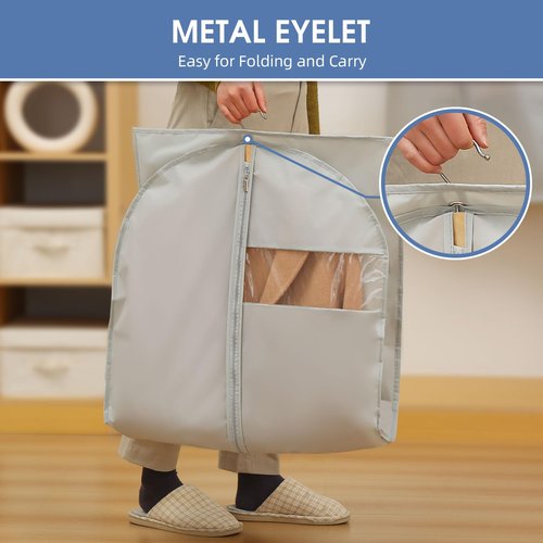 4 Pack - 65" Dress Garment Bags for Hanging Clothes, Dress Bags for Gowns Long, Foldable Long Garment Bag with Clear Window for Closet Storage and Travel - Gray