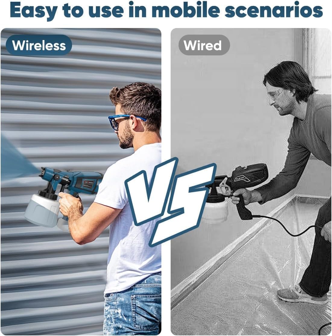 Cordless Paint Sprayer for Dewalt 20V MAX Battery Electric Spray Paint Gun with High Capacity Container Easy to Clean for House Painting Blue(Not Include Battery)