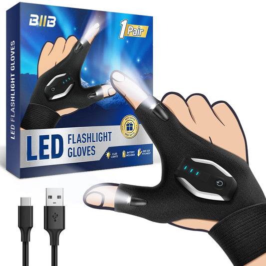 BIIB Rechargeable Flashlight Gloves Birthday Gifts for Men, Gifts for Men Dad Him Grandpa Husband, Dad Gift from Daughter, Unique Mens Gift, Cool Gadgets for Mens, Camping Essentials